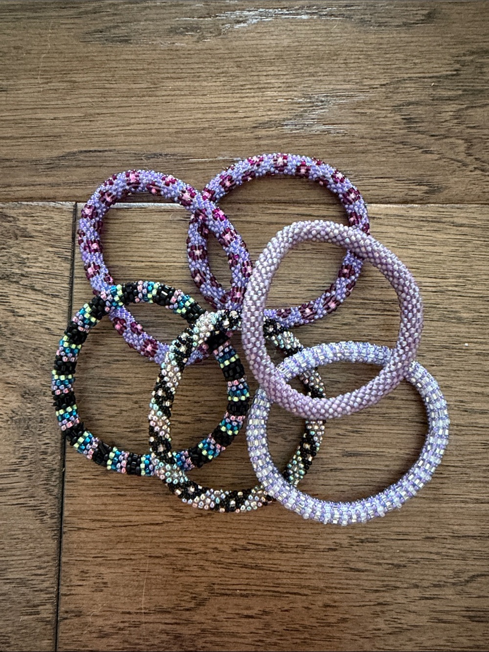 LILY AND LAURA Beaded Bracelet Set in Lavender, Black, Pink and Multicolor